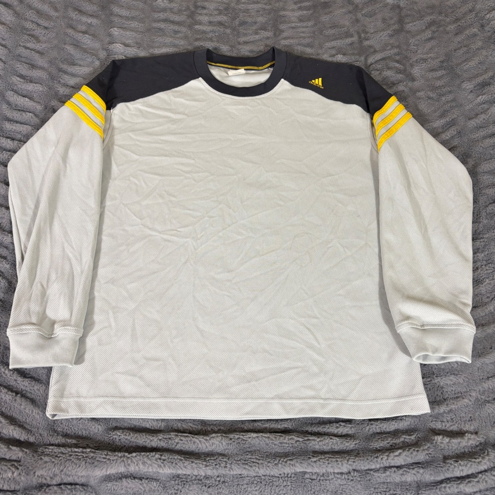 Adidas Vintage 2003 Grey Black Yellow 3-Stripe Long Sleeve Shirt AUZ001 M Y2K